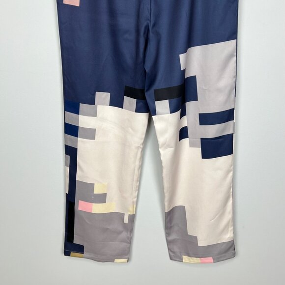 Koandaily Womens Pixel Print Pants High Waisted Blue Gray Colorblock size 12 - Picture 6 of 10